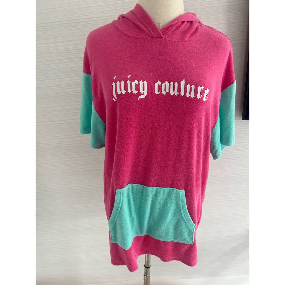 Y2K Juicy Couture Terry Short Sleeve Hoodie. Pink and Mint. Size Medium